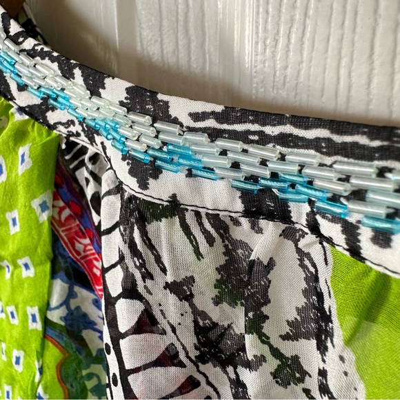 Hale Bob Green Chartreuse Print Silk Bell Sleeve Pullover Top Size S - Picture 11 of 12